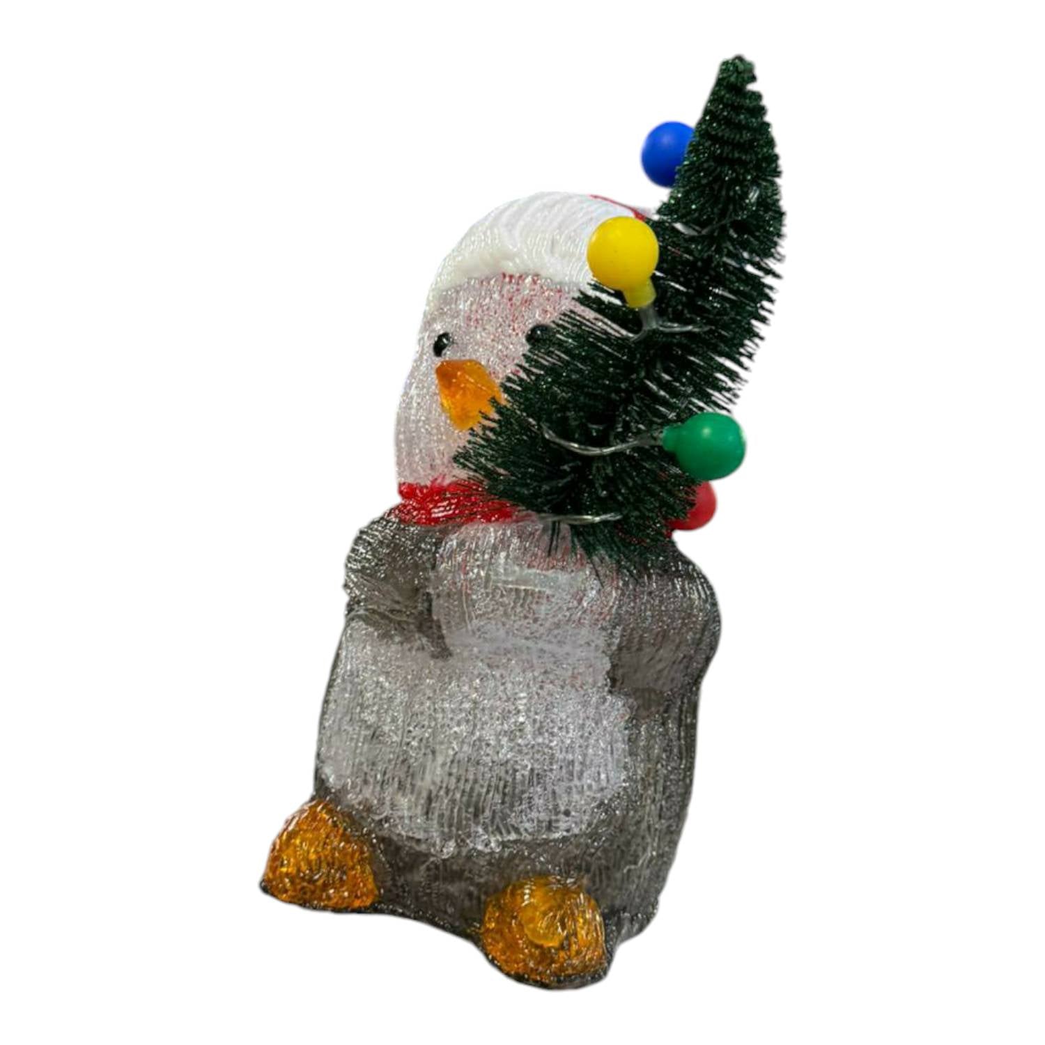 PINGUINO CON ALBERO DI NATALE 24 LED BIANCO FREDDO
