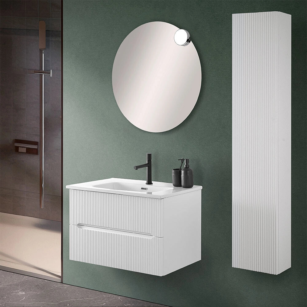 Mobiletto bagno sospeso cannettato 70 cm bianco opaco con top Bali