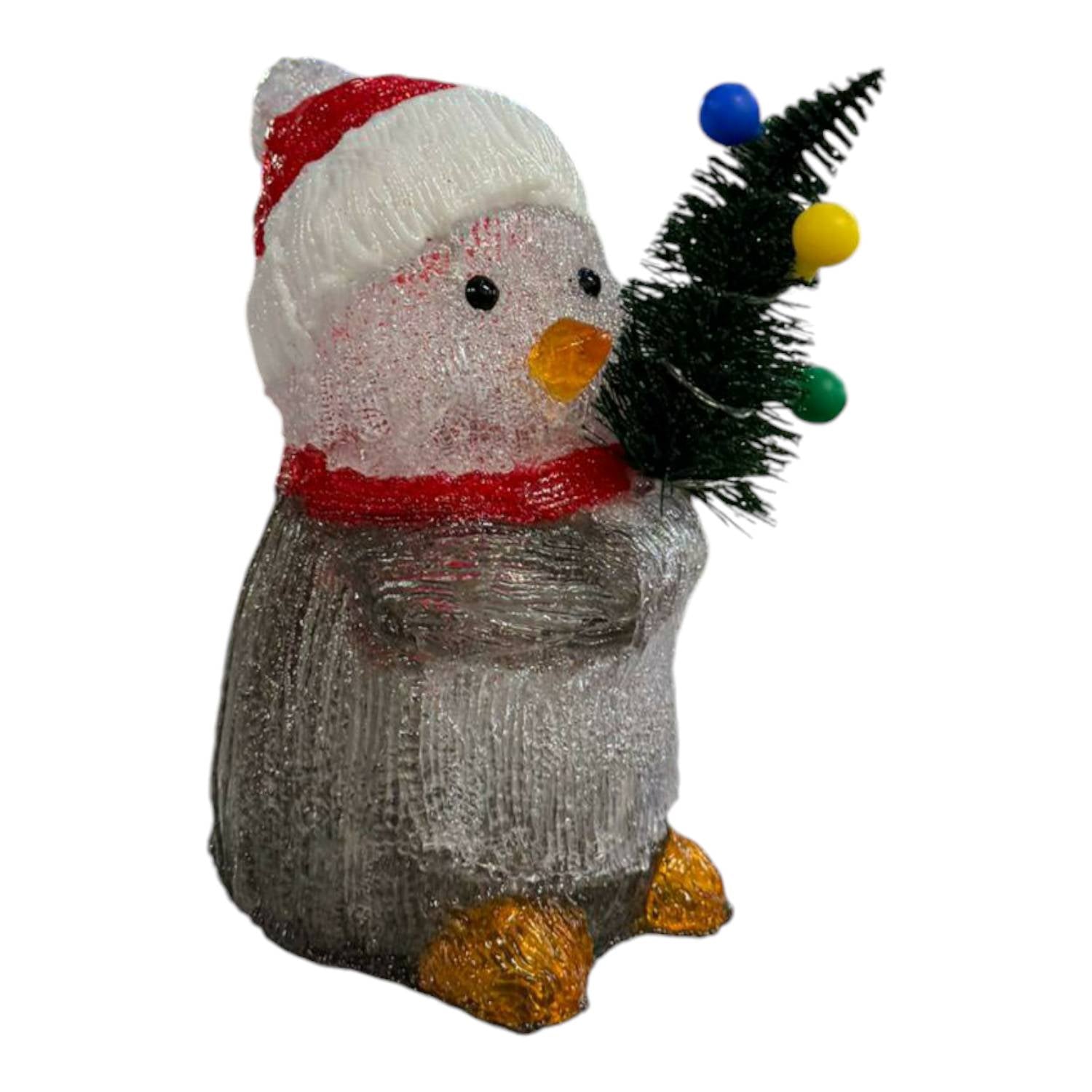 PINGUINO CON ALBERO DI NATALE 24 LED BIANCO FREDDO