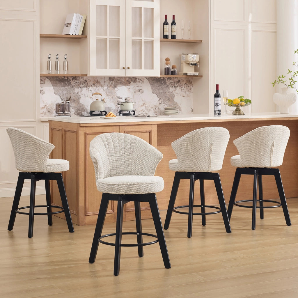 SGABELLO da bar girevole con schienale in chenille beige 51x52,5x92,5 cm