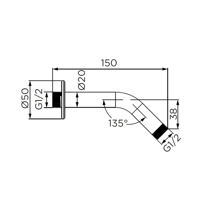 Braccio doccia 15 cm, cromato