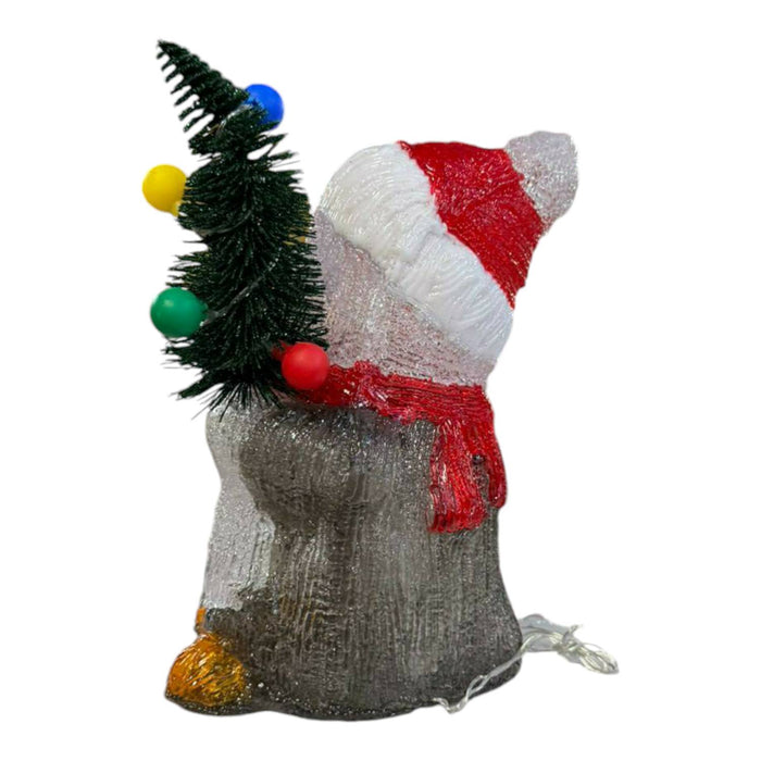 PINGUINO CON ALBERO DI NATALE 24 LED BIANCO FREDDO