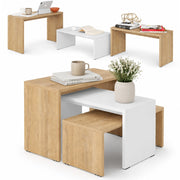 Tavolino Caffe Divano Salotto Rettangolare 3Pz Design Moderno Legno Quercia