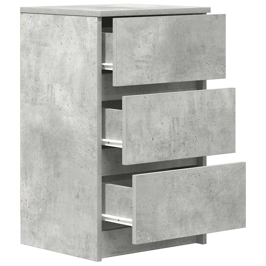 Comodino con 3 Cassetti-Tavolino da notte Grigio Cemento 39x35x65 cm