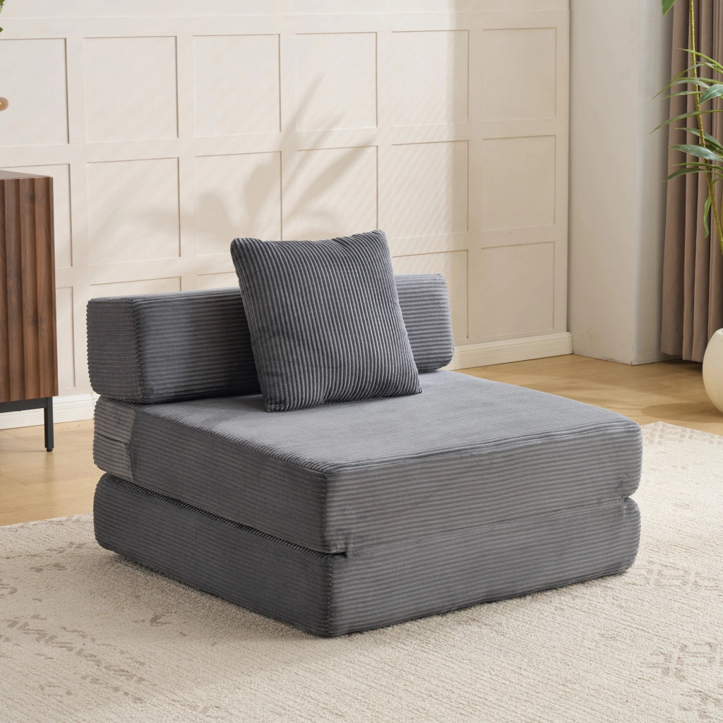 Divano letto convertibile da pavimento in tessuto a coste con design pieghevole e imbottitura in spugna grigio scuro