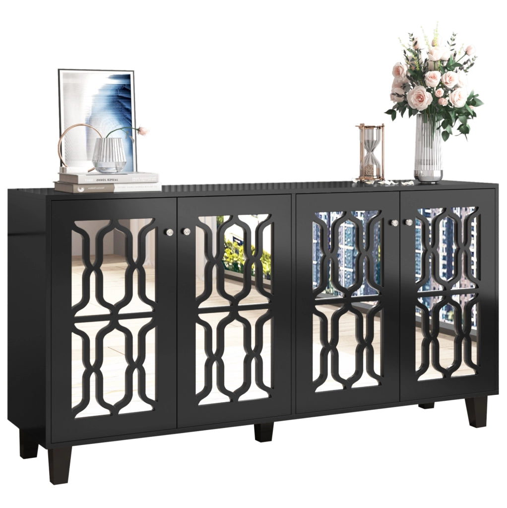 Credenza 160x40x84 cm con 4 ante; ripiani interni mobili; MDF nero