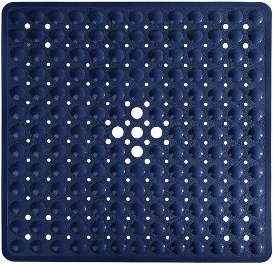 Matte da bagno antiscivolo con grappoli, mattonella da bagno resistente alla muffa con fori di scarico, mattonella da bagno antiscivolo, BPA libero, lavabile in lavatrice, 53 x 53 cm, blu marino