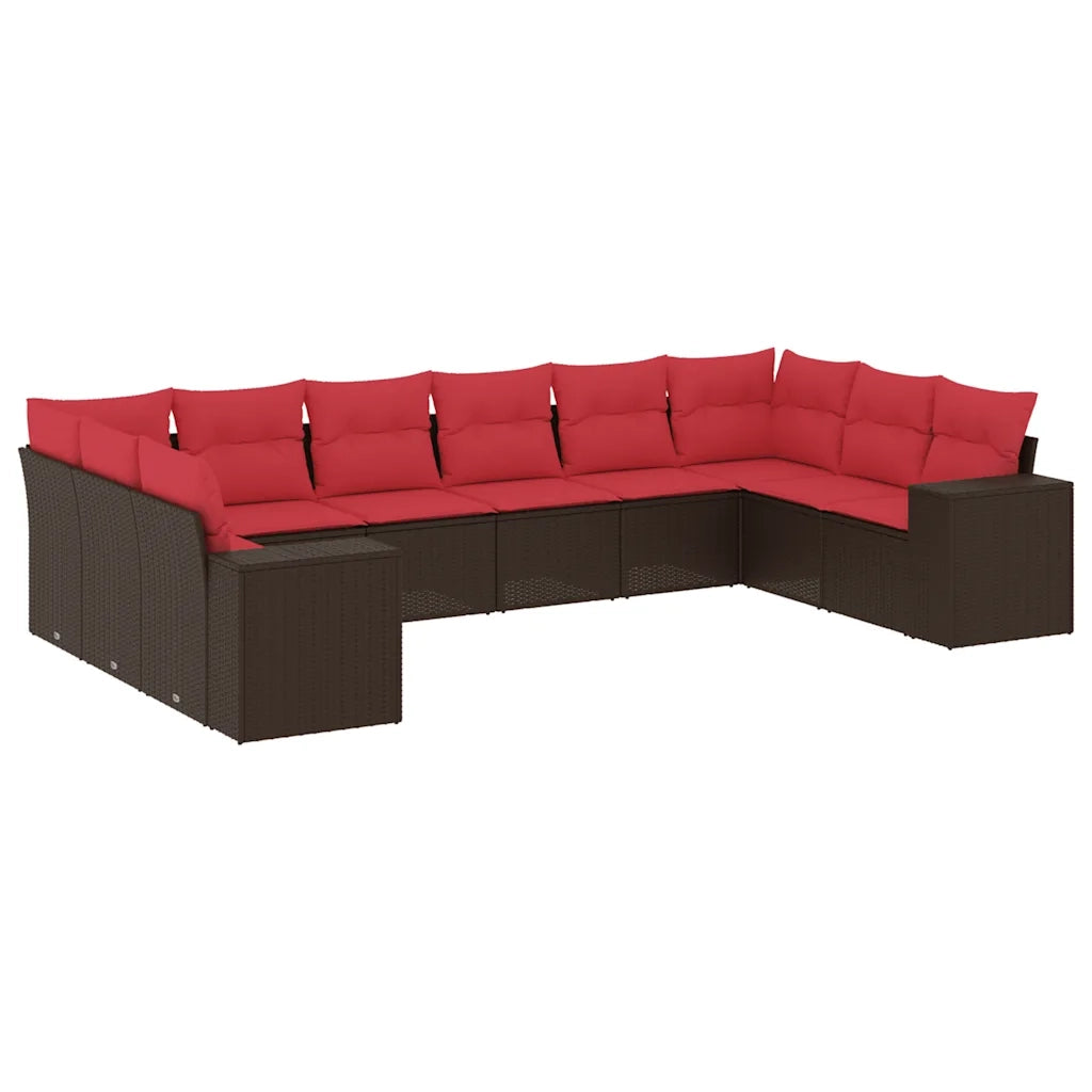 Set Divani da Giardino 10 pz con Cuscini Marrone in Polyrattan 3223073