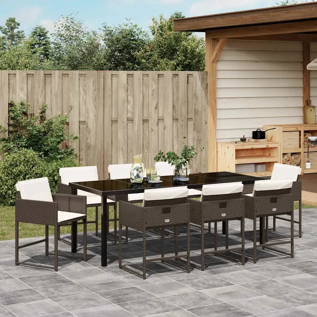 Set da Pranzo per Giardino con cuscino 9 pcs Marrone polyrattan 3380019