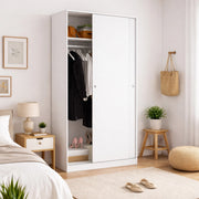 Guardaroba Abigale, Mobile appendiabiti per camera da letto, Armadio con 2 ante scorrevoli, 100x50h204 cm, Bianco