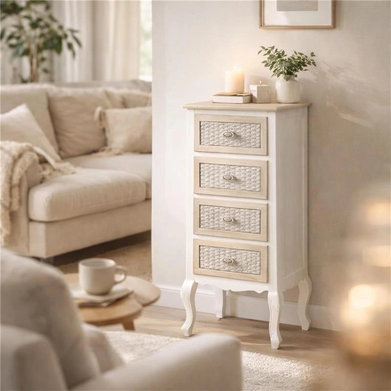 CHARM CASSETTIERA A 4 CASSETTI 40X35X100 CM COLORE BIANCO E CREMA