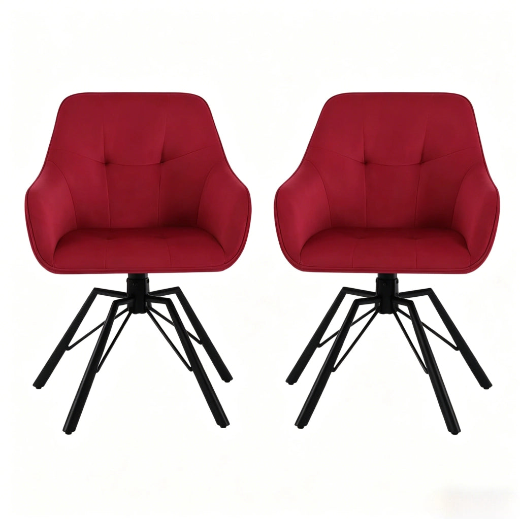 Set 2 sedie da pranzo girevoli in velluto rosso vino