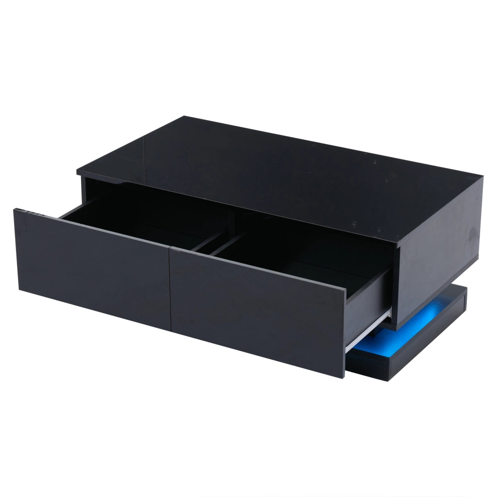 Tavolino da salotto con illuminazione LED - Zephmum- 90x50x38cm- Nero- 2 cassetti, controllo via app