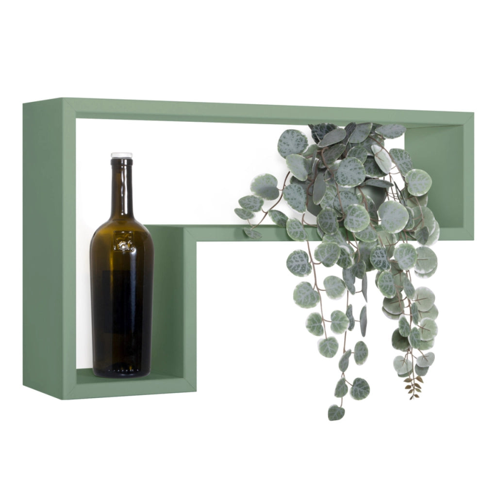 Mensola da Muro Modello LETTERA, Pensile Bagno, Mensola da Parete, Scaffale da Parete, 61x37 p15.5 cm. Finitura  VERDE A.MARINA - MADE IN ITALY