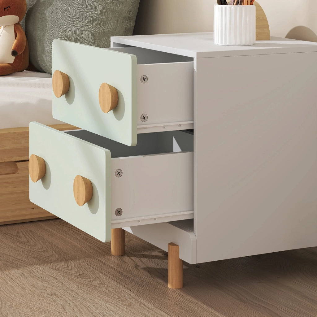 Comodino per Cameretta Vaarentaa con 2 Cassetti 47x40x35 cm - Bianco/Verde Menta [en.casa]