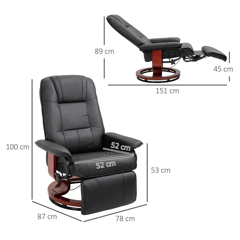POLTRONA RELAX RECLINABILE MANUALMENTE FINO 145° CON POGGIAPIEDI E RIVESTIMENTO IN FINTA PELLE, NERO