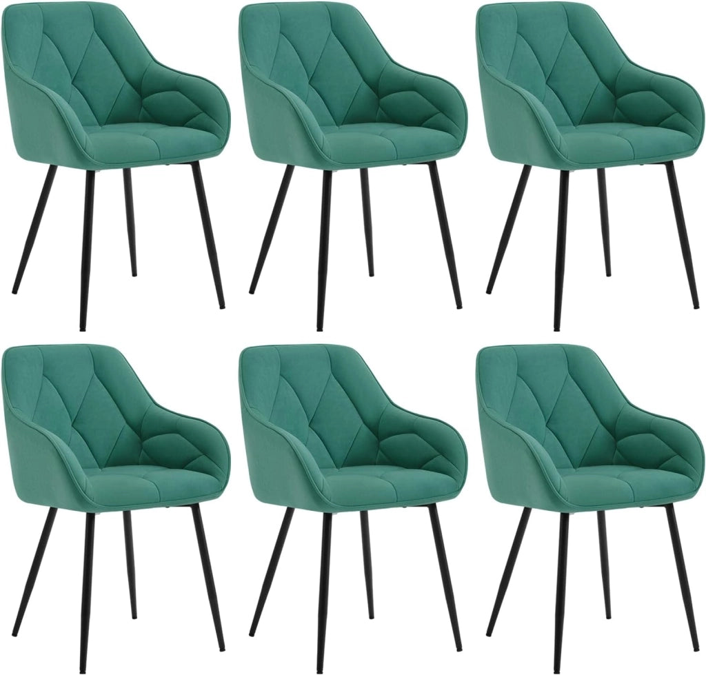 Set di 4 Sedie da Pranzo con Braccioli e Schienale, Sedie Cucina Moderna in Velluto, Poltrone da Salotto con Gambe in Metallo, Sedie ergonomiche per Ufficio, Bar, Azzurro, EZS02ts-4