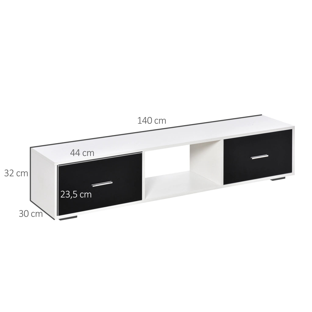 Mobile TV Moderno con 2 Cassetti ¨C zephmum ¨C Bianco e Nero 140x30x32 cm