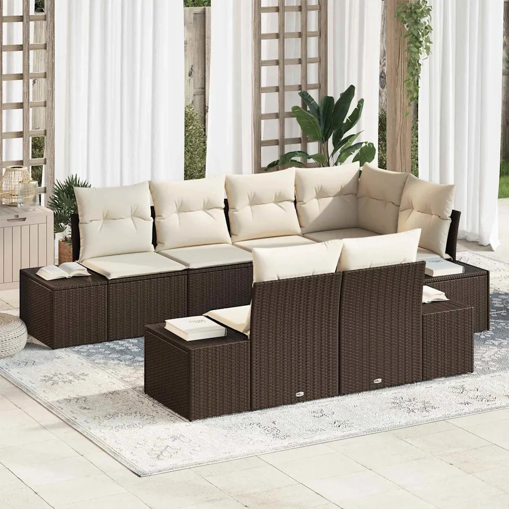 Set Divano da Giardino 7 pcs Marrone e crema Poly Rattan