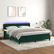 Letto a Molle con Materasso e LED Verde Scuro 160x200cm Velluto cod mxl 67728