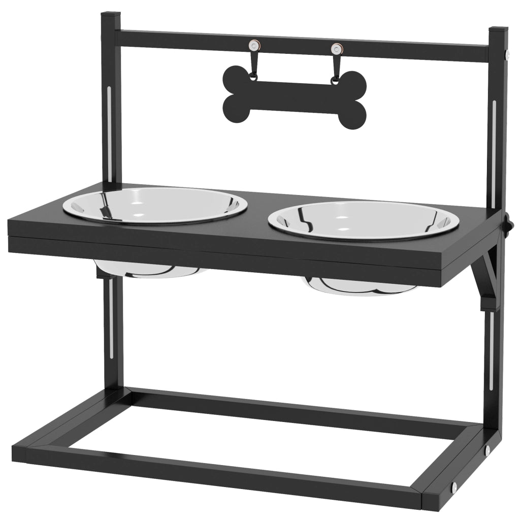 Ciotole Rialzate per Cani e Gatti ¨C Xylo ¨C Acciaio Inossidabile 40,5x22x39cm Nero Argento