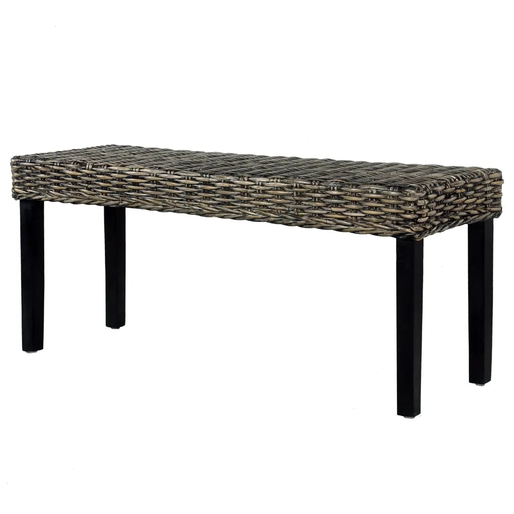 Panca 110 cm Nera in Rattan Naturale Kubu e Massello di Mogano 285790