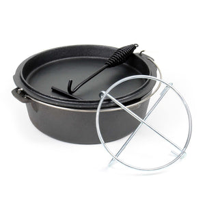 Dutch Oven Forno Olandese con Pentola in ghisa 8l sottopentola e solleva coperchio per fuoco campeggio