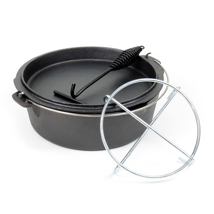 Dutch Oven Forno Olandese con Pentola in ghisa 8l sottopentola e solleva coperchio per fuoco campeggio