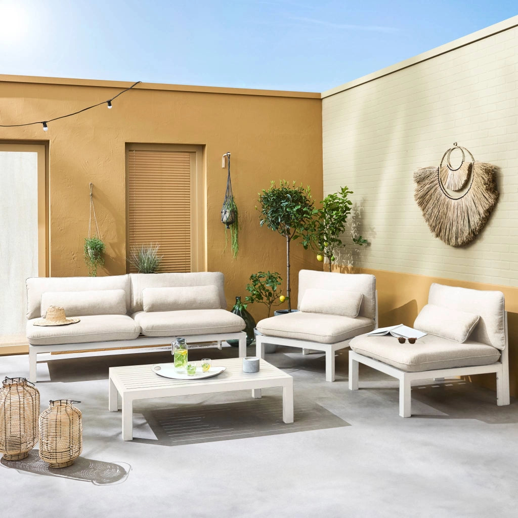 Salotto da giardino in alluminio, 5 posti, beige