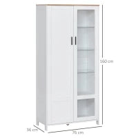 Credenza Moderna a 2 Ante con Mensole Regolabili in Legno e Vetro, 76x36x160cm, Bianco