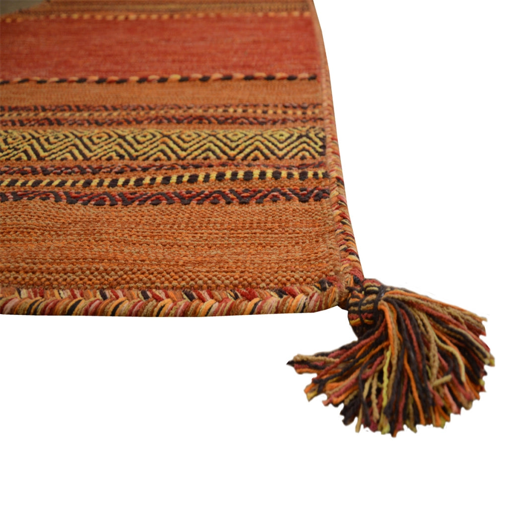 Tappeto ANTIQUE KILIM ARANCIONE cm.70x140 tessuto a mano in cotone e ciniglia
