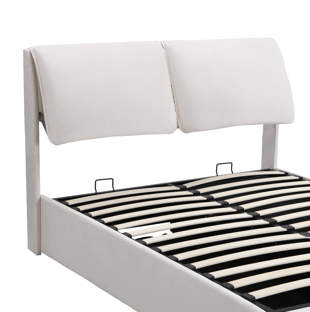 Letto 140x200 cm con contenitore idraulico e 3 cassetti in velluto beige