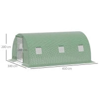 Serra a Tunnel da Esterno 4.5x3x2m con Copertura in PE, Porta con Cerniera e 6 Finestre, Verde