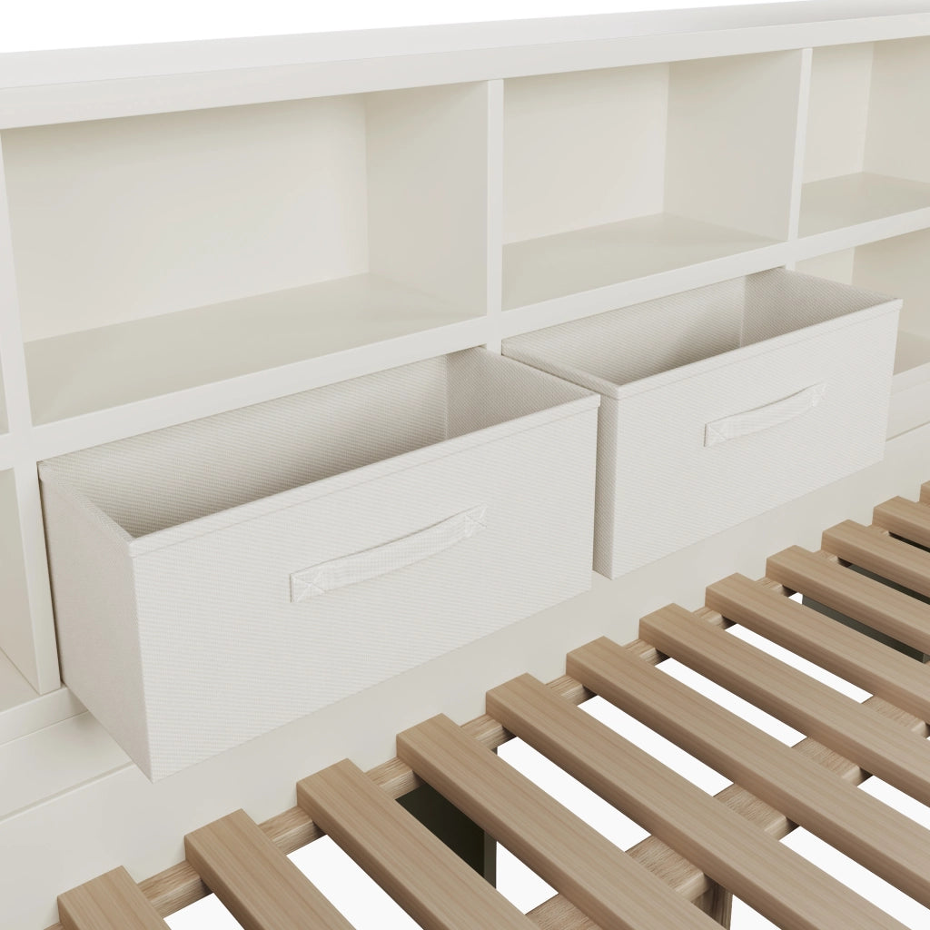 Letto Estraibile 140x200 cm e 90x190 cm - USB; Type-C e 8 Vani - in Legno - Bianco