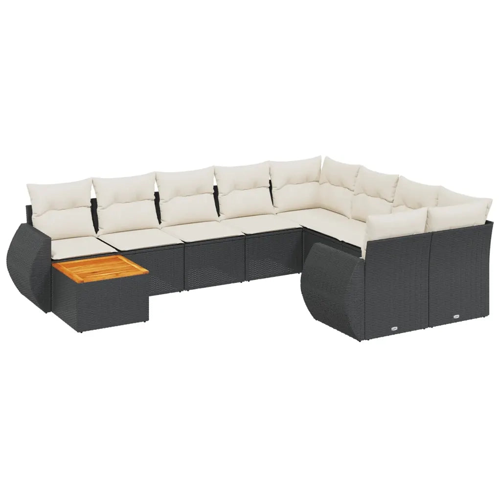 Set Divani da Giardino 10pz con Cuscini in Polyrattan Nero 3257498
