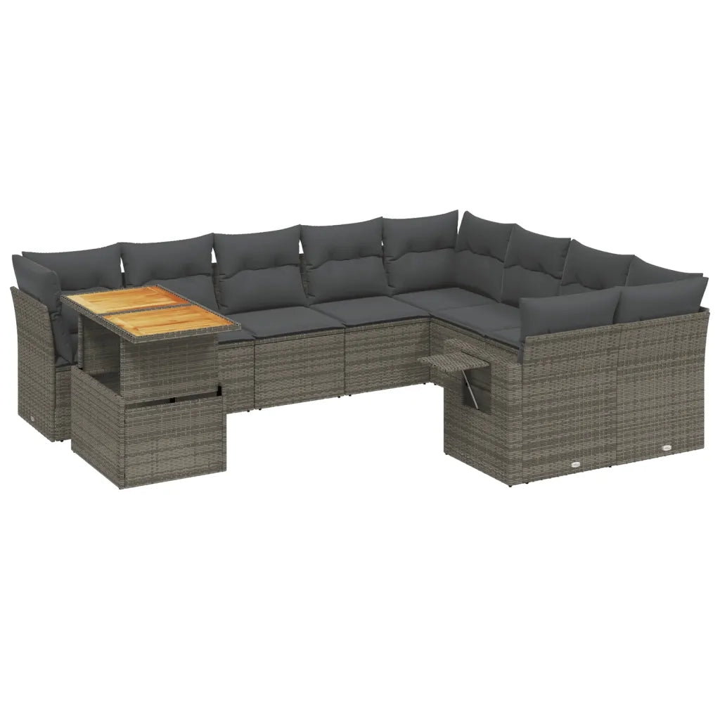 Set Divano da Giardino 10 pz con Cuscini Grigio in Polyrattan 3271921