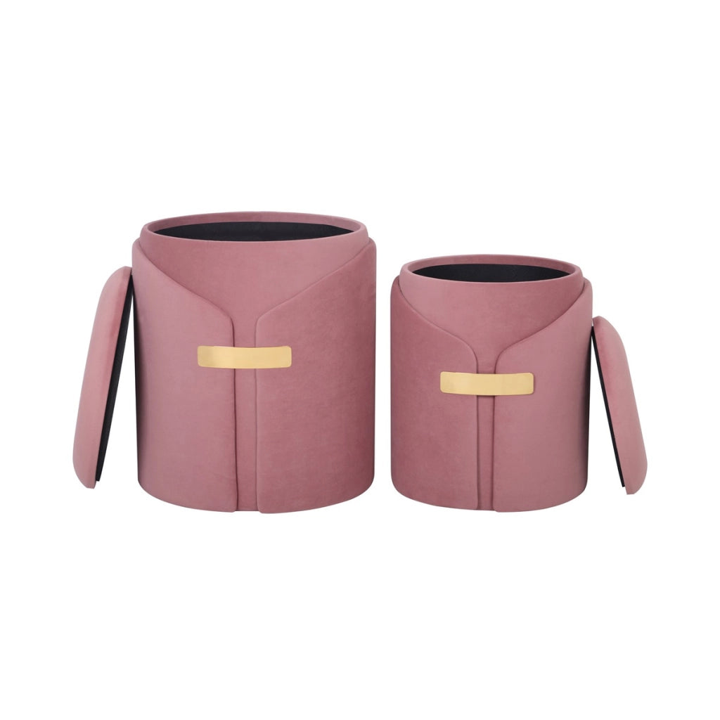 Set di 2 pouf contenitori Forcet in velluto rosa antico