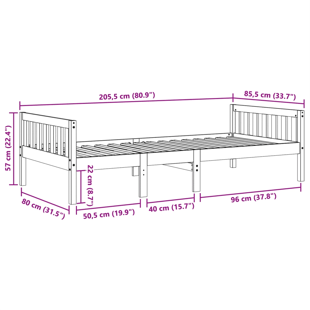 Letto per Bambini senza Materasso 80x200 cm Legno Massello Pino 855024
