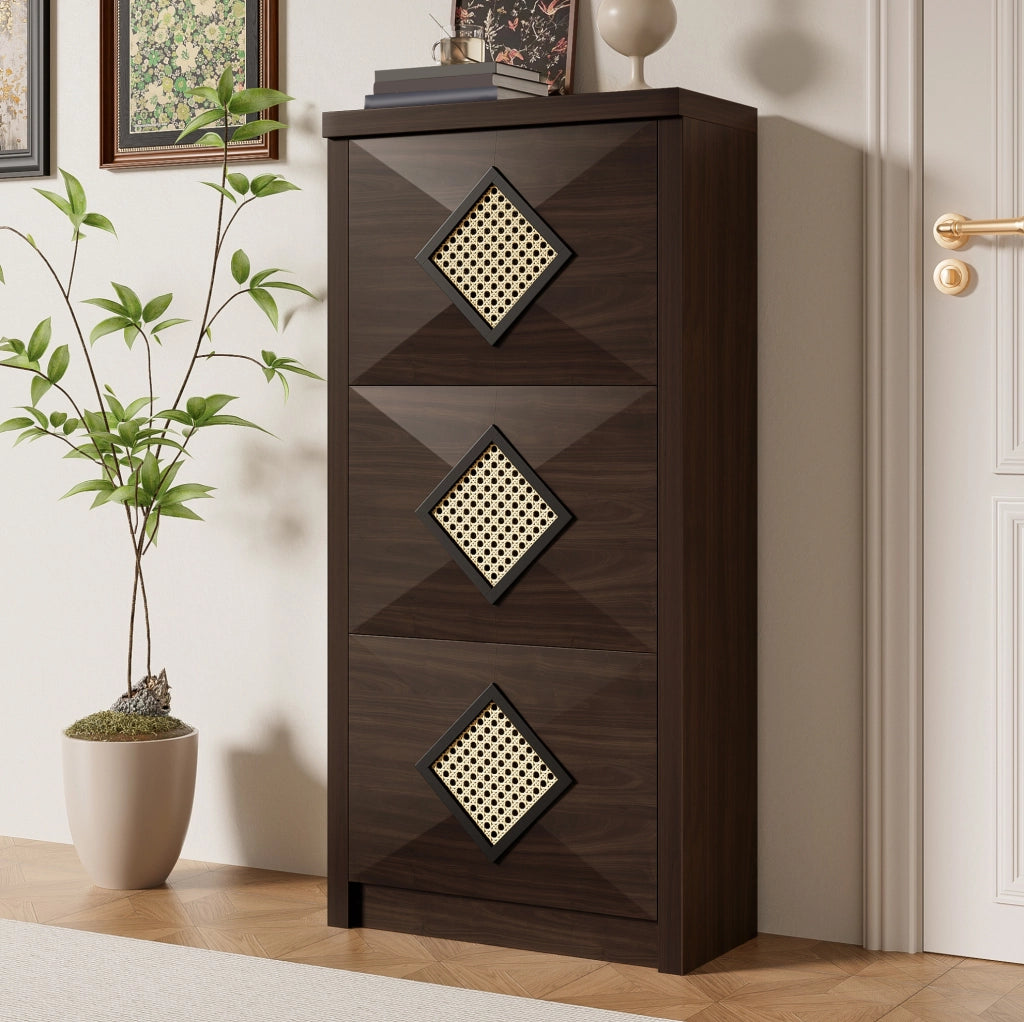 Mobile portascarpe vintage con 3 ante a ribalta 54x25x115 cm in finitura legno