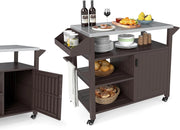Carrello Barbecue a 3 Ripiani, Carrello per Grigliare in Metallo, Carrello da Pranzo per BBQ, Campeggio, Festa, con Piano in Acciaio Inox, Scaffali, Porta Spezie e Porta Asciugamani, Marrone