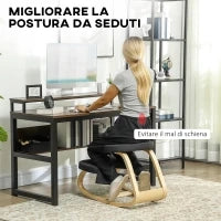 Sedia Inginocchiatoio con Movimento a Dondolo, in Tessuto Effetto Lino e Legno di Betulla, 50x73x55 cm, Nero