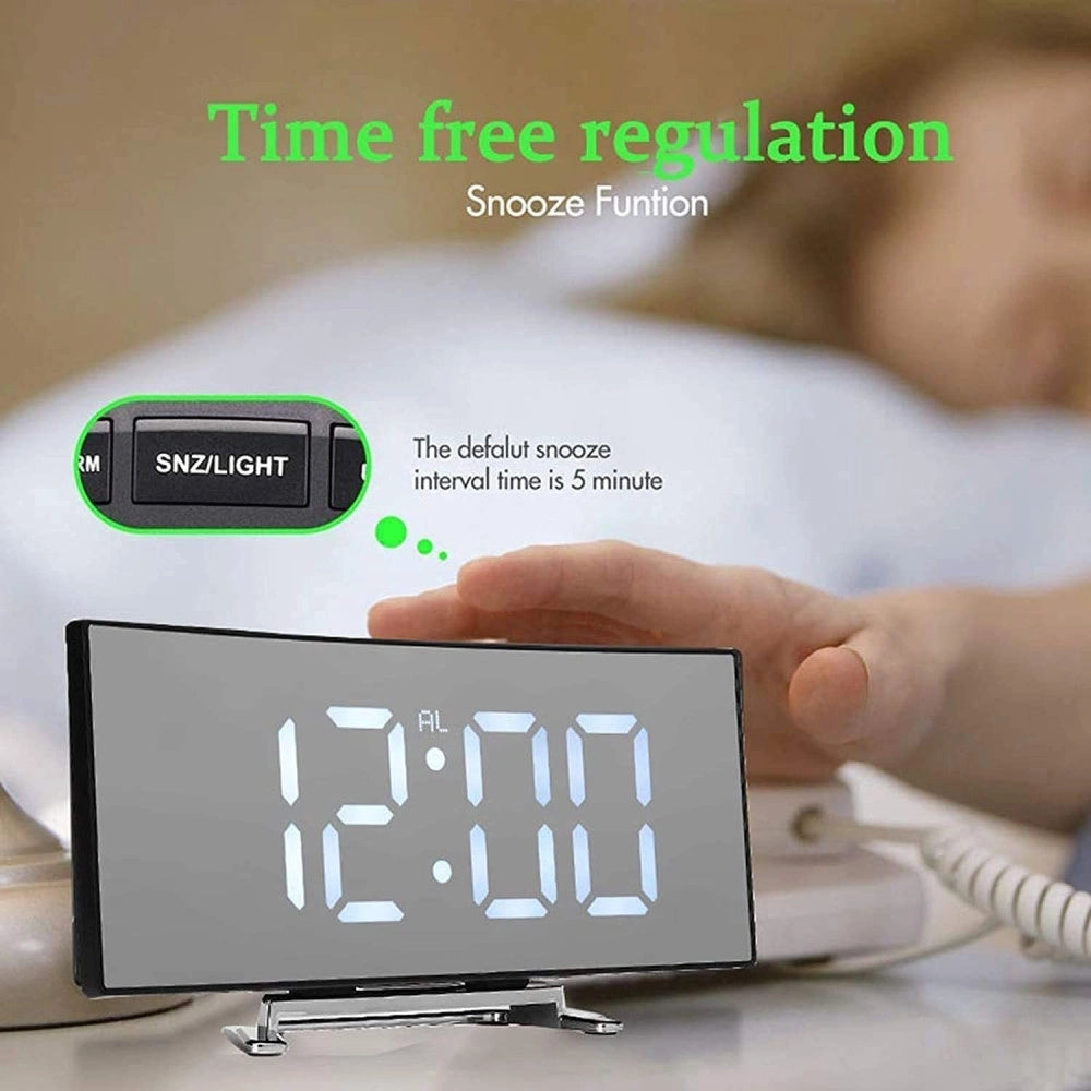 Trade Shop - Orologio Sveglia Digitale Con Datario Termometro Display A Specchio Da Tavolo -