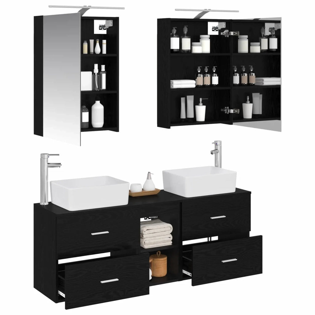 Set di mobili per il bagno 5 pcs Rovere Nero 3406832