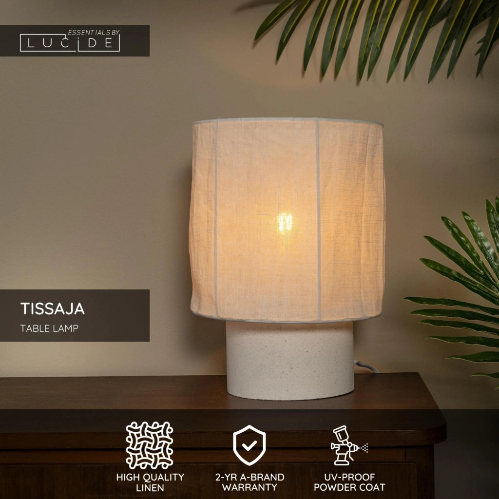 Lampada da tavolo TISSAJA bianca cemento lino Lucide