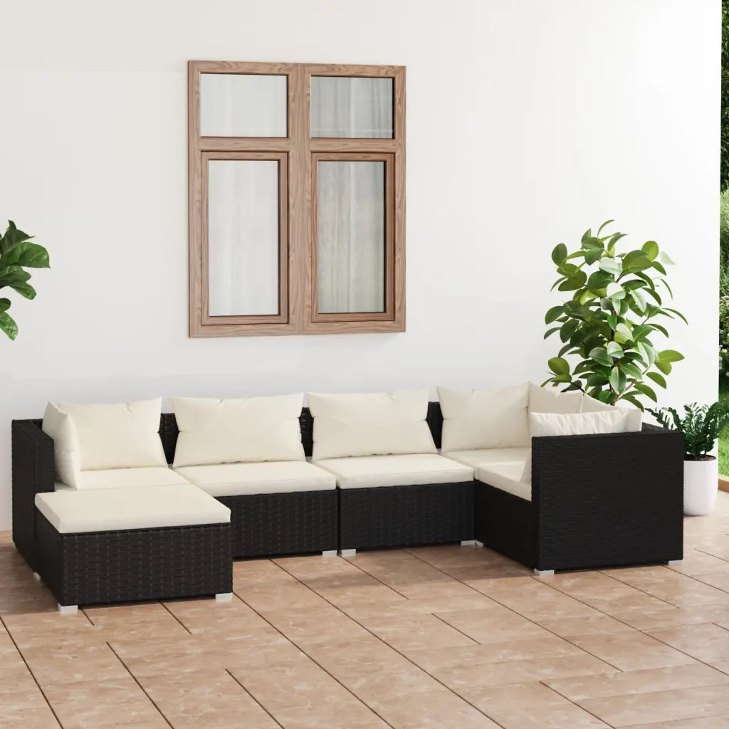 Set Divani da Giardino 6 pz con Cuscini in Polyrattan Nero cod mxl 31334