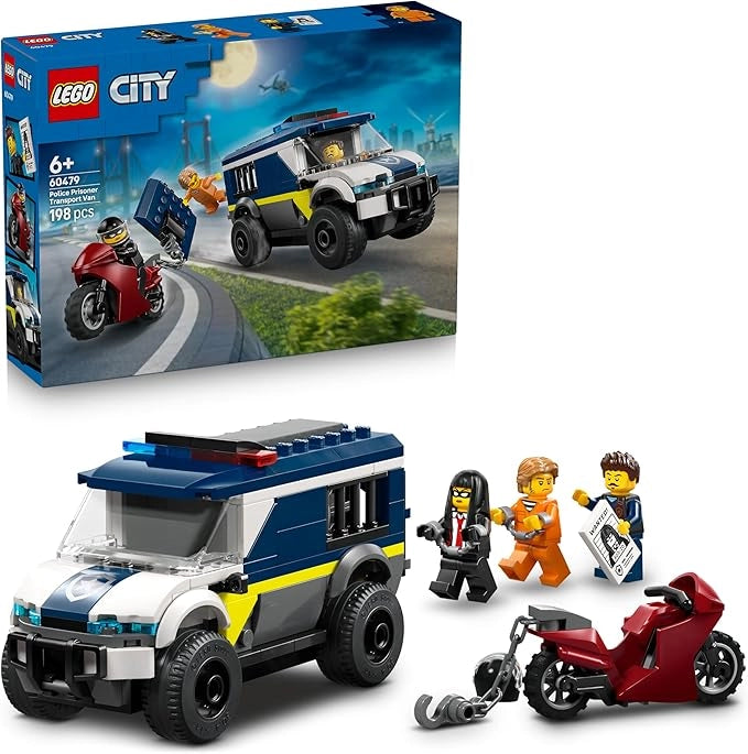 LEGO City Cellulare della Polizia Giocattolo - Kit di Modellismo con Camion con Porta della Cella Rimovibile, Moto, 3 Mi