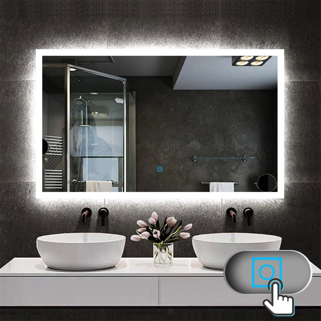 Aica 100 x 60 cm Esoejo bagno a led antiappannamento + luce bianca fredda + sensore tattile