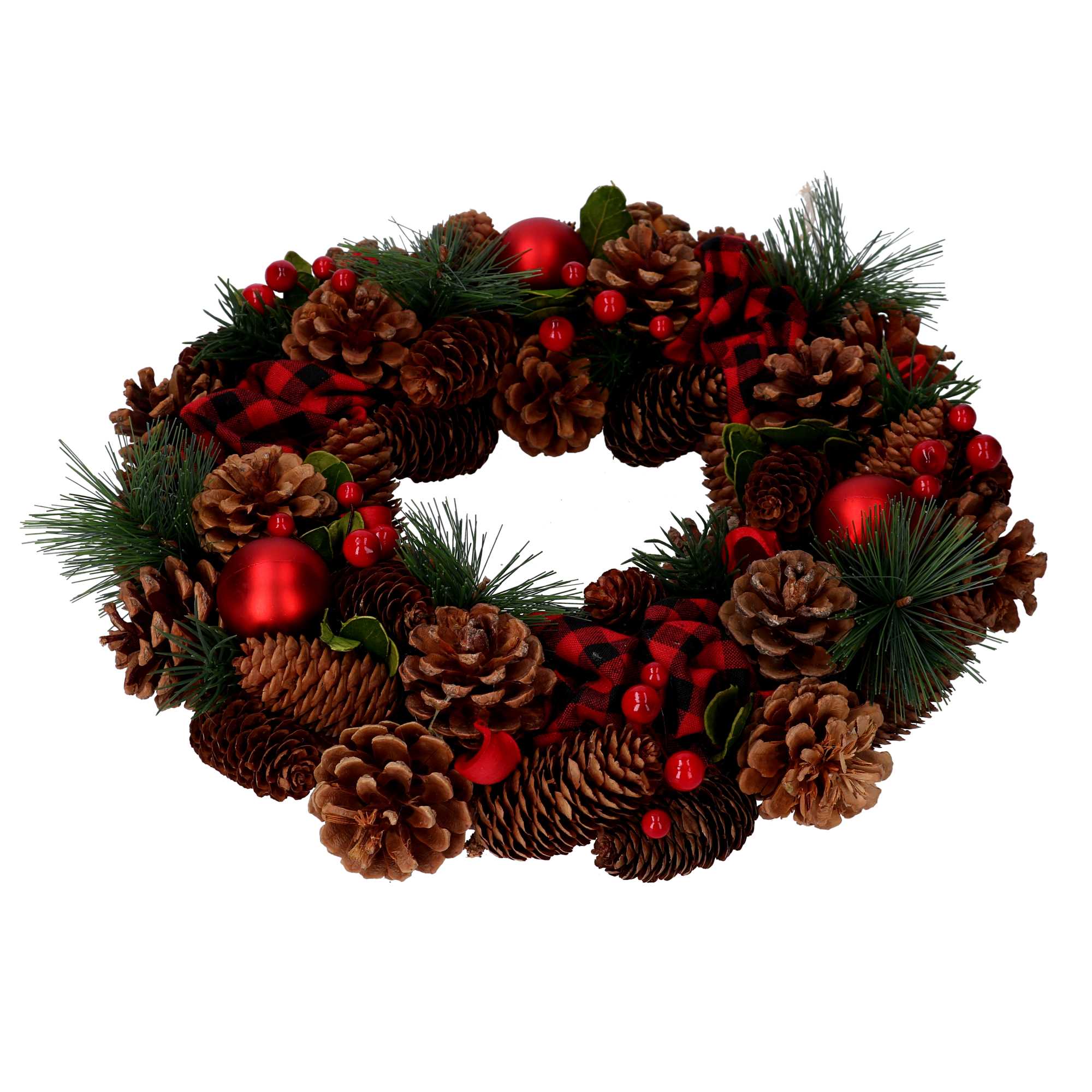 Coroncina rosso scozzese con pigne cm Ø33xh8