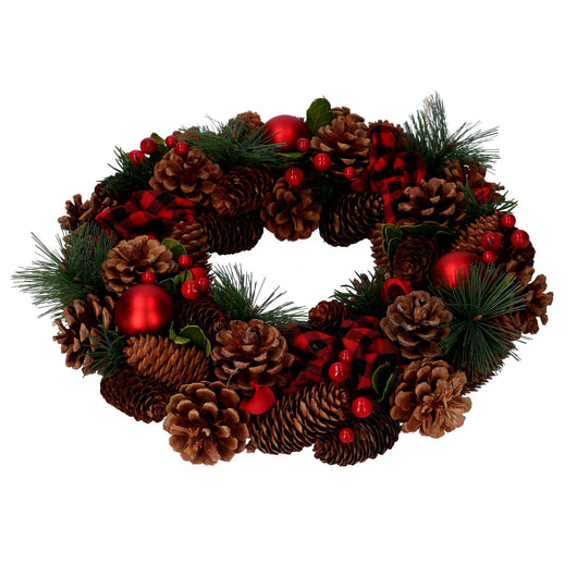 Coroncina rosso scozzese con pigne cm Ø33xh8