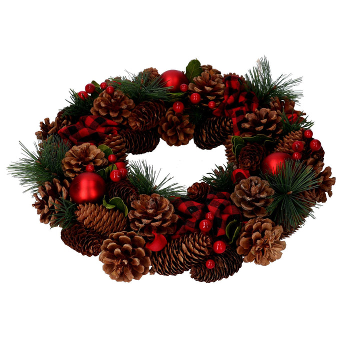 Coroncina rosso scozzese con pigne cm Ø33xh8